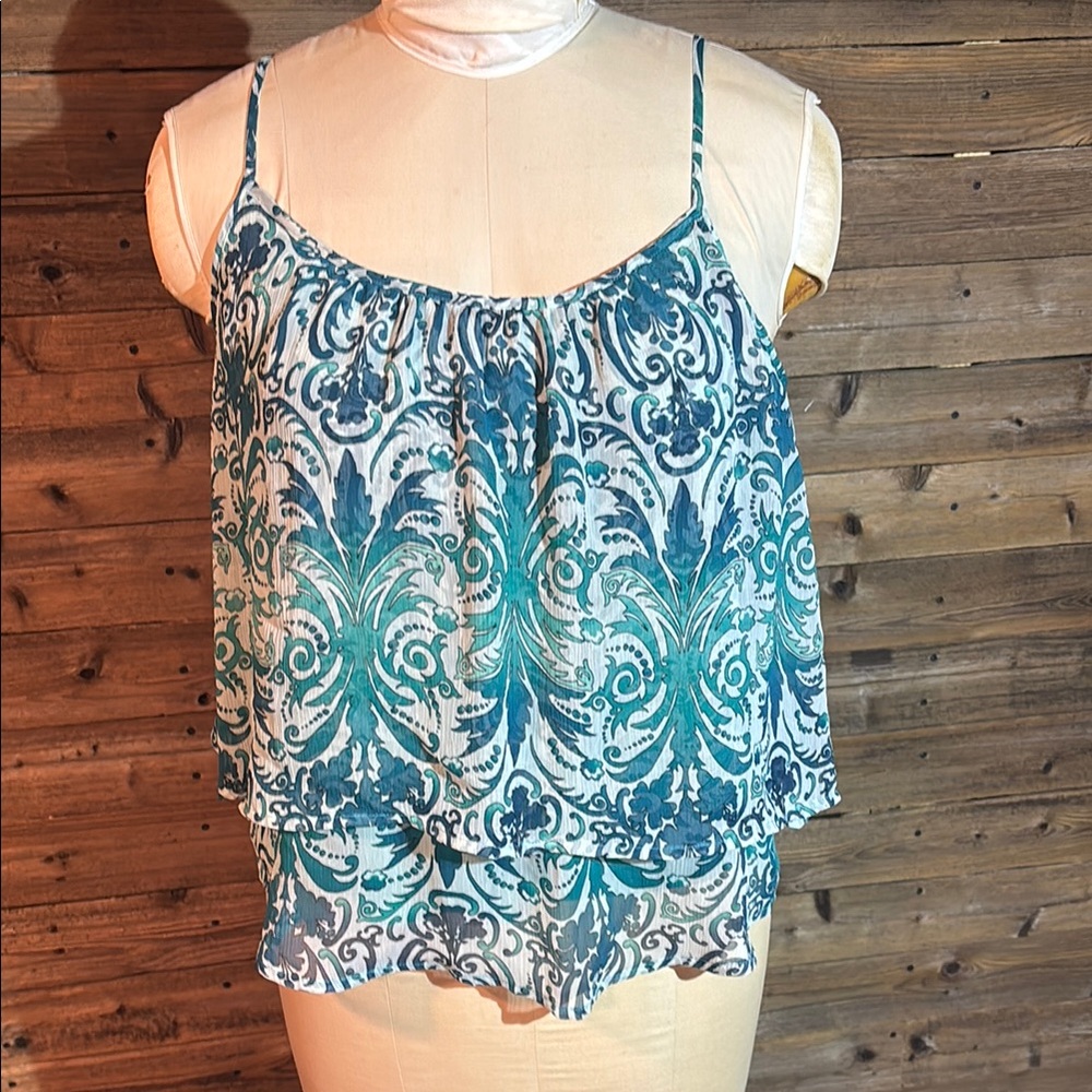 New York & Company Blue Green Tiered Camisole